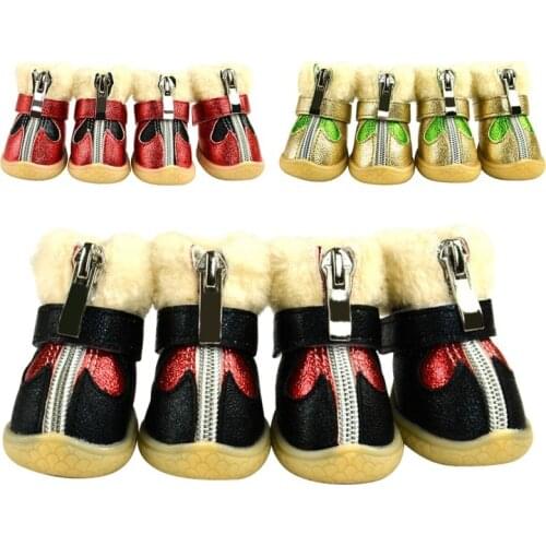 4pcs/set PU Reflective Waterproof Anti-slip Pet Dog Shoes for Small Middle Dogs Chihuahua Yorkies Thicken Warm Snow Boots
