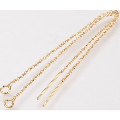50pairs Hight quality Brass Chain Stud Earring Findings Golden Ear Threads 90mm; Pin: 0.5mm for Women fashion Earring DIY