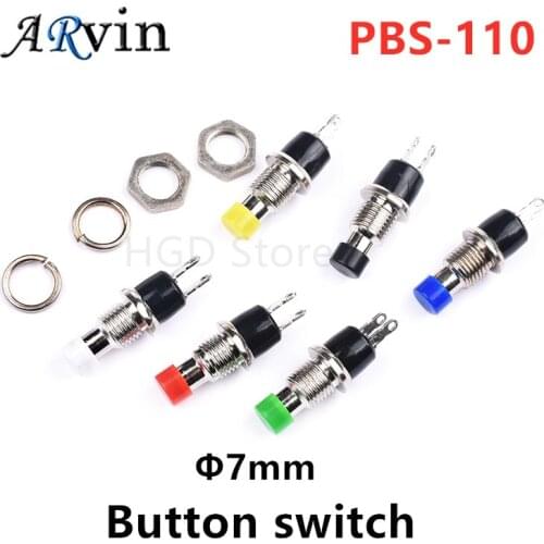 6Pcs PBS-110 7MM Momentary Push Button Switch Press the Reset Switch Momentary On Off Push Button Micro SwitchNormally Open NO