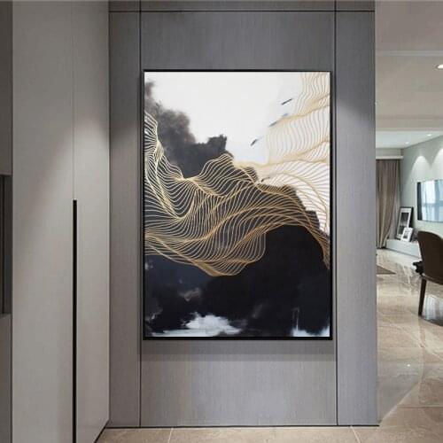 Abstract Lines Poster Gold Black Wall Art Print Modern Style Canvas Ink Painting Nordic Decorative Picture Home Decor