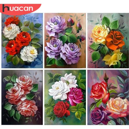 HUACAN 5D DIY Diamond Painting Rose Mosaic Nature Needlework Full Square Drill Diamond Embroidery Flower Home Decor