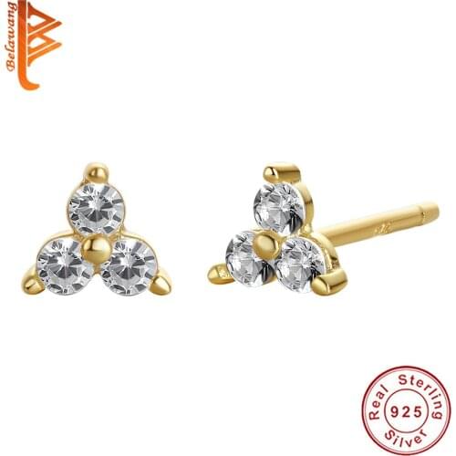 BELAWANG 100% 925 Sterling Silver AAA CZ Stud Earrings With 18k Gold Plated Link Dangle Earring For Women Trendy Jewelry