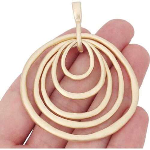 2 x Large Matte Gold Open Hollow 5 Circles Charms Pendants Double Sided for Necklace Jewelry Making Accessories 75x54mm
