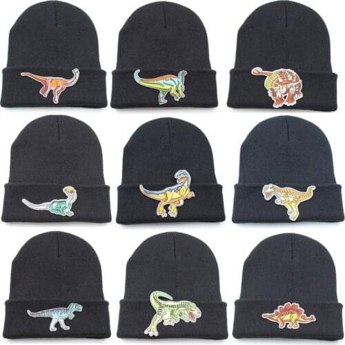Men Women Knitted Hat Dinosaur Cartoon Beanie Skullcap Cap Cuff Brimless Retro Unisex HipHop Elastic Warm Winter Ski Beanie Hat