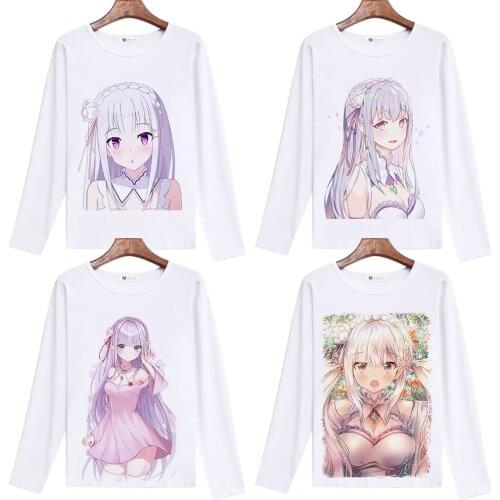 Re:Life In A Different World From Zero Cosplay T Shirt Emilia Rem Ram Print Long Sleeves T-Shirt Spring Autumn Casual Top Tee