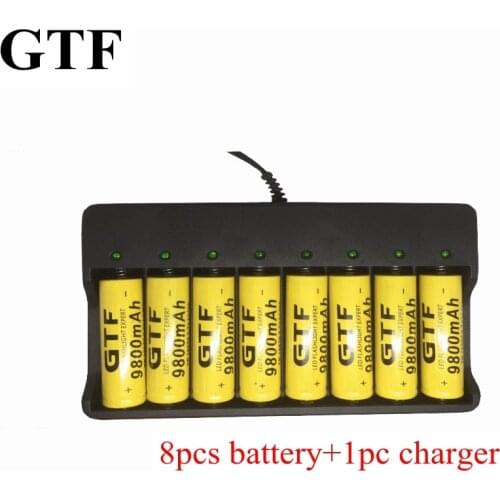 GTF 8PCS 18650 9800mAh 3.7V Li-ion battery+1PC 8 slots battery charger 8 independent rechargeable lithium battery US/EU charger