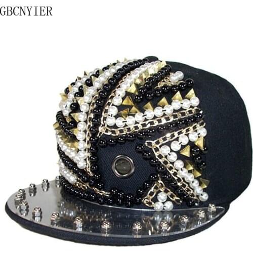 GBCNYIER Hip Hop Cool Hat Dance Show Sports Male Hat Rivet Fashion Adjustbale Female Cap Team Show Cool Hiphop Flat Brim Caps