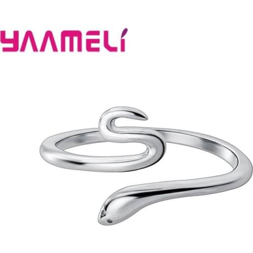 925 Sterling Silver Finger Opening Cuff Ring Smart Little Snake Glossy Not Allergic Exquisite Women Jewelry Fashion Statement