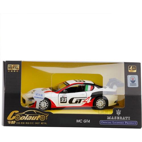 1/32 Diecast MC GT4 Alloy Car Model With Light And Music Pull Back White Rally Car Kids Toys For Children Original Box Packaging