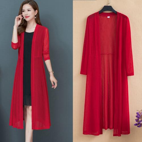 Korean Version of The Long Mesh Shawl with A Long-sleeved Sunscreen Coat, Seaside Cloak, Thin Coat, Ice Silk Cardigan Plus Size