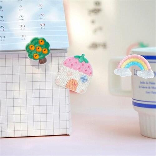 Maxsin 1 Pc High Quality Embroidered Cute Little Tree Cabin Rainbow Sticker Garment Accessories Iron On Clothes Patch Decorative