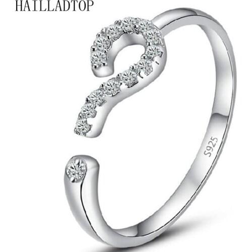Fashionable Silver Plated Rings For Women Crystal Question Mark Microscope aneis Zircon Ring Open Design jewelry anel feminino