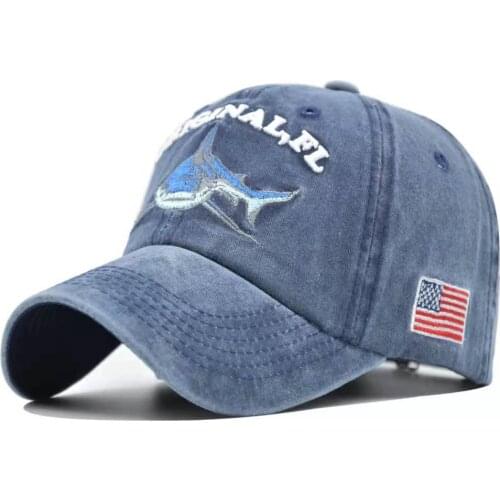 New Animal Shark Embroidery Baseball Hats Wholesale Men Washed Baseball Cap Fitted Cap Snapback Hat For Women Gorras Casquette
