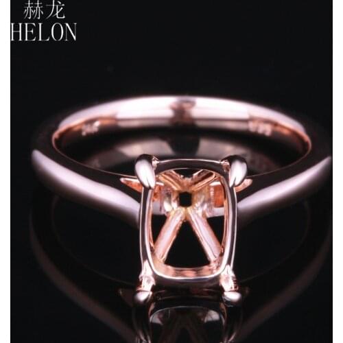 HELON 8x5mm Cushion Cut Solid 14K AU585 Rose Gold Engagement Wedding Solitaire Semi Mount Ring Setting For Women Fine Jewelry