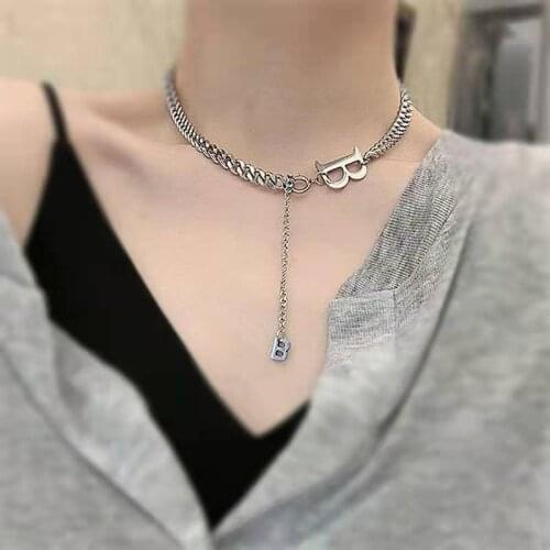 New Titanium Steel Cuba Necklace Hot Men and Women Fashion Letter B Luxury Charm Hip Hop Jewelry Pendant Clavicle Chain