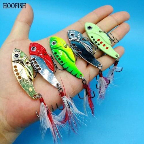 HOOFISH 5PCS/Lot Fishing VIB Lure 5g/7g/10g/12g/15g Crankbait Vibration Sinking Bait With Feather Hook Isca Artificial Tackle