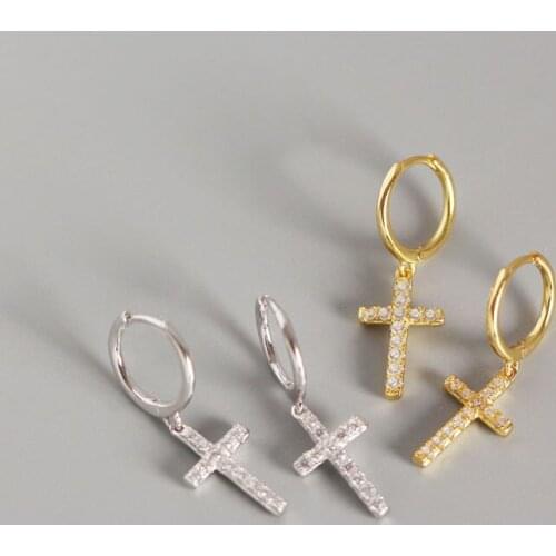 Simple Cross-shaped Drop Earrings for Women 925 Sterling Silver Earrings Shiny Zircon Crystal Dangle Earrings Girl Fashion Gifts