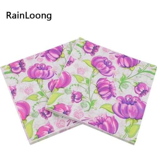 [RainLoong] Purple Flower Paper Napkin Party Supply Decoration Tissue Guardanapo Servilleta 33*33cm 1 pack (20pcs/pack)