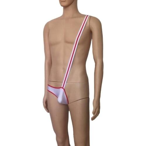 Sexy Lingerie Mens G-String Pouch One Side Half Thong Low Rise Mens Mankini Underwear Thong Leotard One Shoulder Singlet