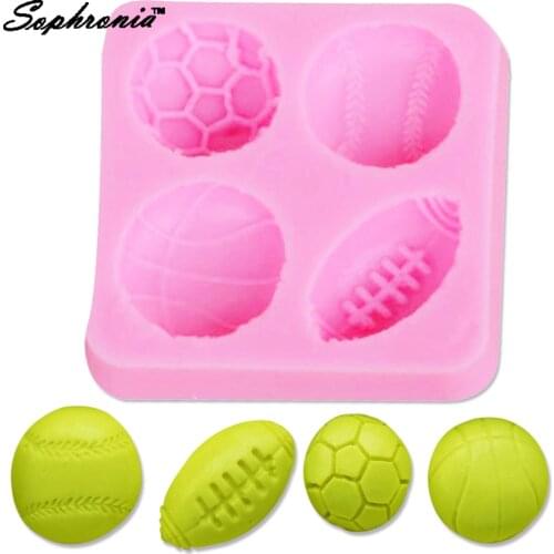 Sophronia Mini Football Basketball Half Soccer Rugby and Tennis Ball Shape DIY Silicone Mold Fondant Cake Decoration Mould M214