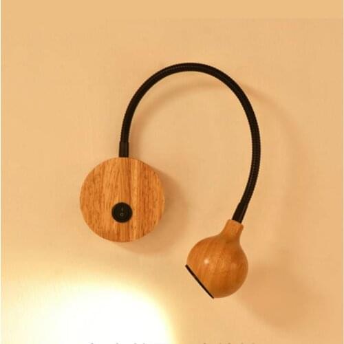 Modern wood LED Wall Lamps With Knob Switch 3W AC90-260V Bedroom Bedside Reading Light Direction Adjustable Indoor Lighting
