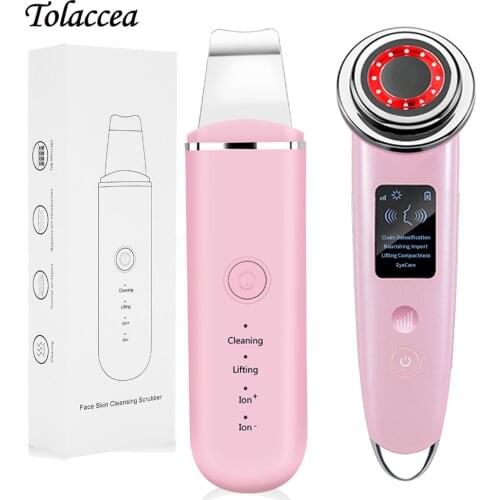 7In1 EMS RF Face Lifting Beauty Instrument Blackhead Remove Electric Skin Scrubber Facial Photon Therapy Heating Wrinkle Removal