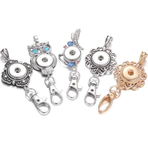 Vintage PU Leather Snap Button Key Chain Keychains Keyrings Fit DIY 18MM Snap Buttons Jewelry Metal Silver Color Lanyard Pendant