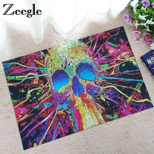 Zeegle Skull Printed Door Mats Outdoor Carpet Non-slip Living Room Rug Carpet Bedroom Floor Mat Absorbent Foot Mat Kitchen Rug