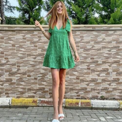 Woman Casual Green Slim Embroidery Sleeveless Rompers 2021 Summer Vinatge Female Hollow Out Playsuits Ladies V Neck Sling Romper