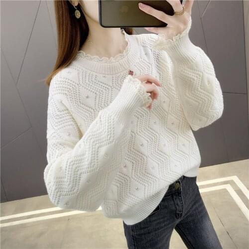 Women Sweaters Spring Autumn Pullovers Female knit Sweater Ladies Lace Splicing Hollow out Sweater Lady Jumpers Plus Size 4XL