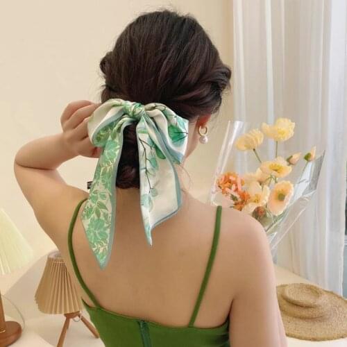 Luna&Dolphin Women Narrow Long Skinny Scarf 96x6cm Summer Green Leaf Tree Chiffon Silky Tie Bag Ribbon Headbands Choker Streamer