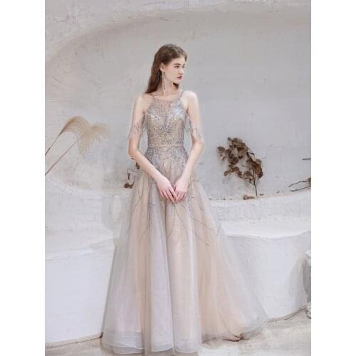 2021 CloverBridal high quality heavily beaded nude evening dress robe de soirée de mariage платье на выпускной DH9528