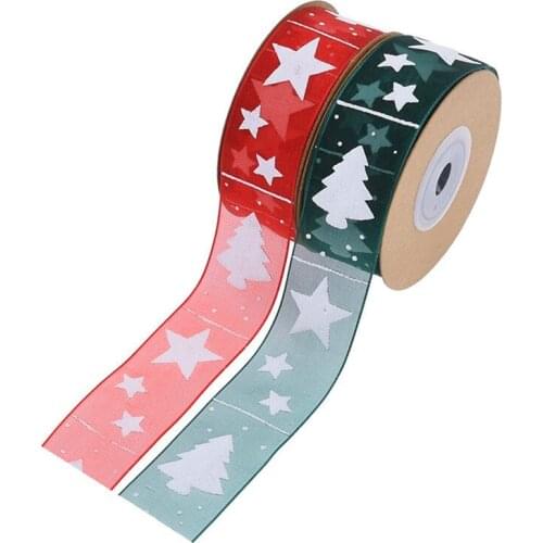 10 Meters/roll Organza Stain Christmas Printed Ribbon for Gift Box Bouquet Wrapping Hairbow DIY Supplies