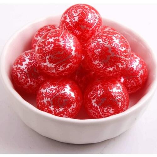 20mm 100pcs Christmas acrylic Imitation pearl printing red decoration Flower beads for kids jewelry making