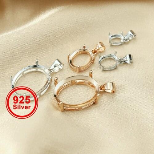 4x6-8x10-10x14-13x18MM Simple Oval Prong Bezel Settings for CZ Stone Solid 925 Sterling Silver DIY Pendant Charm Tray 1421094