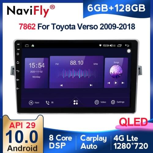 6GB+128GB QLED Screen 1280*720 Android 10.0 Car Radio Stereo Video Player Navigation For Toyota Verso R20 2009-2018 2din no dvd