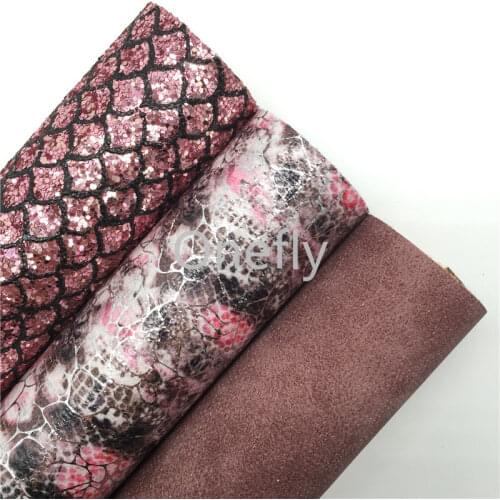 Onefly 21X29CM Mermaid Glitter Fabric, Flowers Printed Faux Fabric,Metallic Fabric Sheets For Bow DIY handbags shoes AQ070