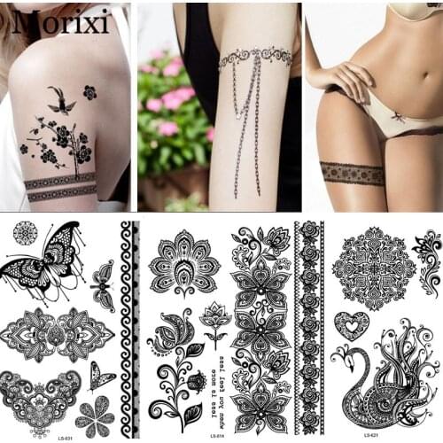 Black Henna Arm Tattoos big size sexy flower India Mandala Inspired Body Sticker Legs Bracelet Temporary Tattoo RA018