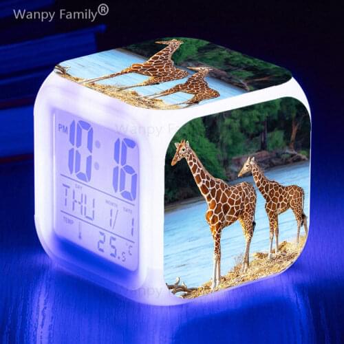 Animal Giraffe LED Alarm Clock 7 Color Glowing Digital Alarm Clock For Kids room Night Light Electronic Clock Watches Gift