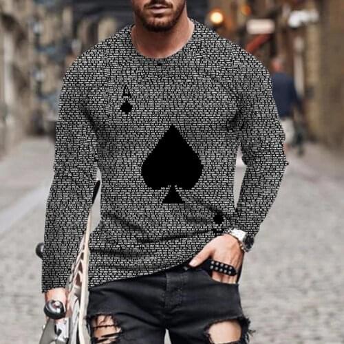 European and American fashion mens long-sleeved playing cards printing mens autumn and winter