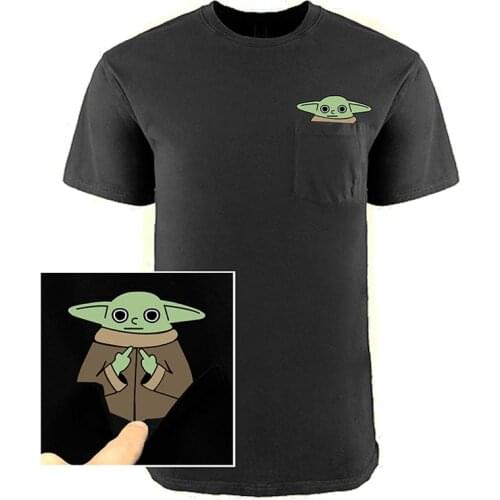 Cotton T-Shirt Fashion Summer Pocket Alien Printed Cotton T-shirt Men for Women Harajuku casual T-shirt Funny Black Tee Tops