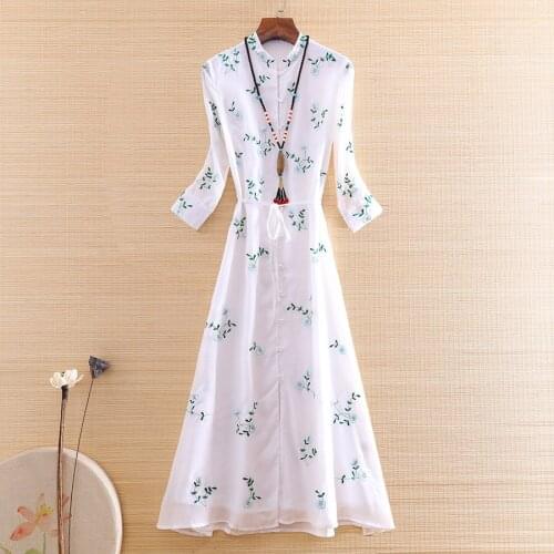 Hi-end Spring Summer 2020 Women Cheongsam Dress Embroidery Floral Slim Elegant Lady Chinese Style A-line Party Qiapo Dress S-XXL