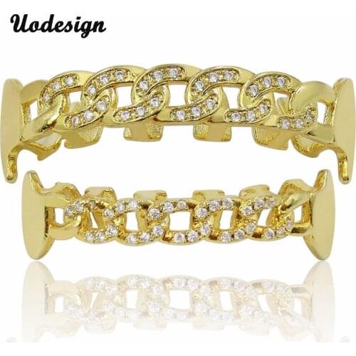 Crystal Chain Hip Hop Teeth Grill Set Top Bottom Mouth Teeth Grills Fashion Removable Dental Grills Body Jewelry