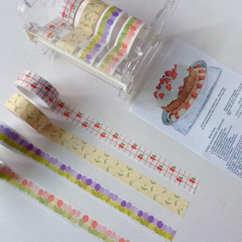 Korean Ins Colored Tulip Cherry Washi Tape Envelope Card Sealing Sticker Creative Stationery Diy Decorative Tape 3m Tear Able