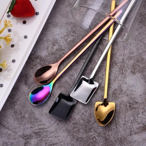 Creative Dessert Square Shovel Spoon 304 Stainless Steel Iron Shovel Thick Material Dessert Ice Spoon Mug Long Handle Spoon
