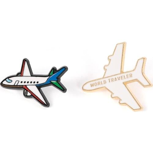 Personality Blue Pink Airplane Metal Badge Pin Globe Flying Universe Cartoon Airplane Children Like Brooch Gifts Jewelry