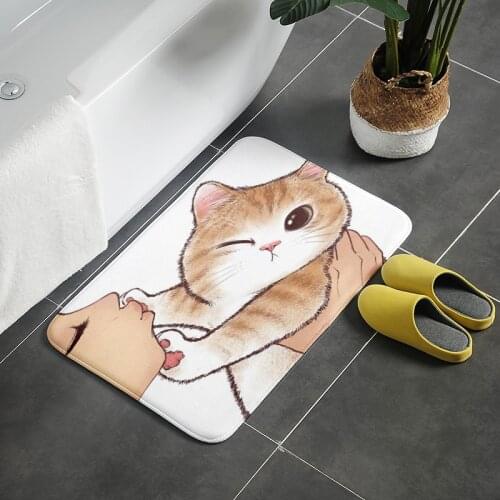 Cute Cartoon Cat Kissing Anti-Slip Mat Bathroom Waterproof Kitchen Floor Mat Living Room Funny Carpet Bedroom Entrance Door Mat