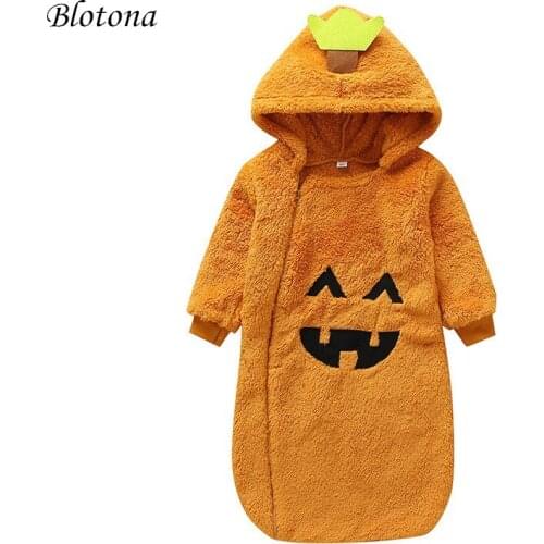 Blotona Fashion Infant Halloween Sleeping Bag Autumn Winter Baby Cartoon Pumpkin Shape Long Sleeve Thickened Sleeping Swaddle