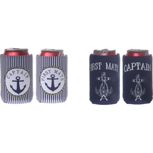 Set Of 4 Tin Can Cooler Stubby Holder CAPTAIN And FIRST MATE