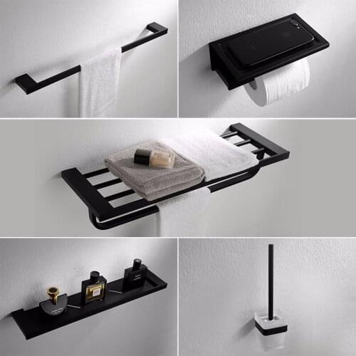Bathroom Hardware Set Matt Black Towel Rack Paper Holder Towel Ring Single Towel Bar Stainless Steel Bathroom Accessories Set